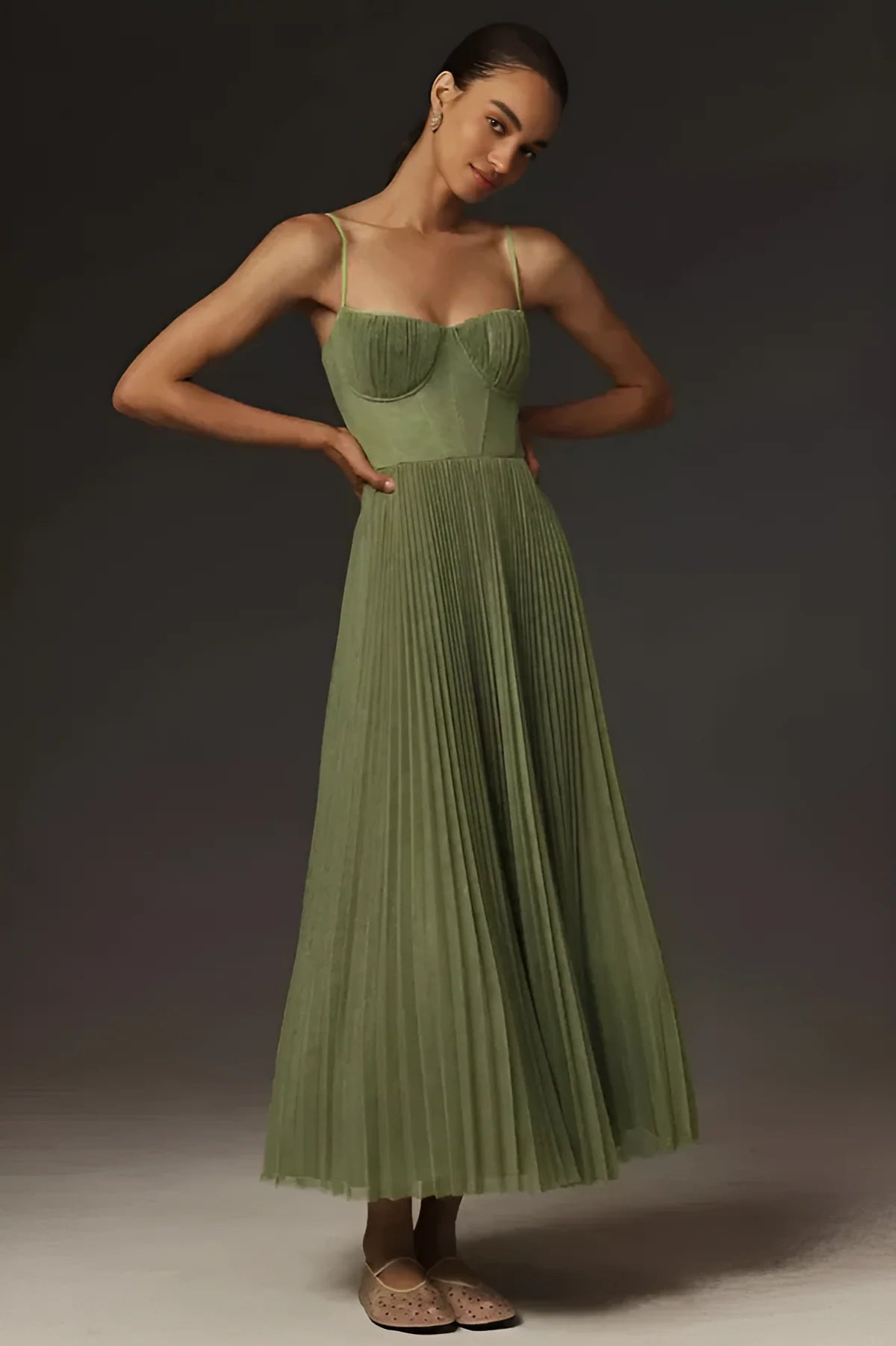 Zahara – Vestido Midi de Tul Plisado con Corset