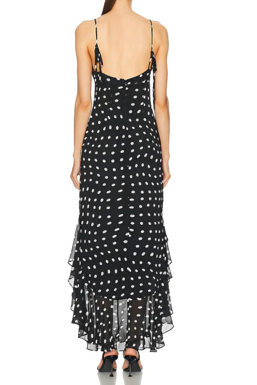 Lucía – Vestido Maxi de Lunares con Volantes