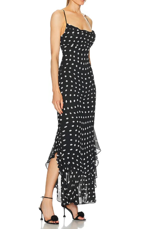 Lucía – Vestido Maxi de Lunares con Volantes