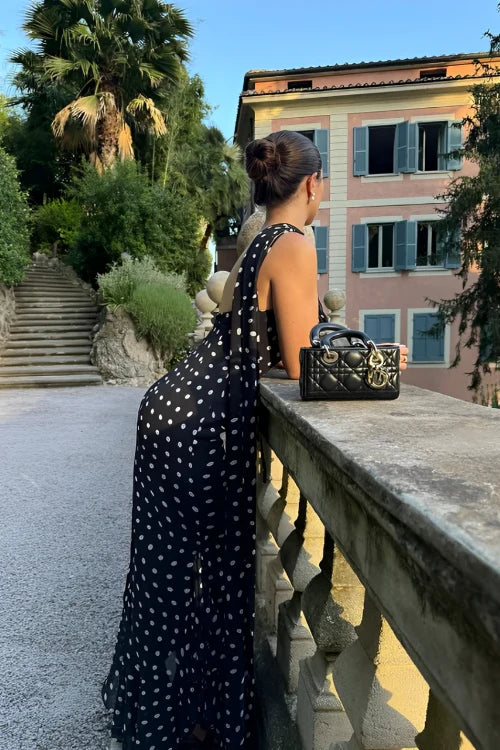 Lucía – Vestido Maxi de Lunares con Volantes